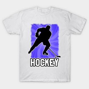 Hockey player on a blue background T-Shirt